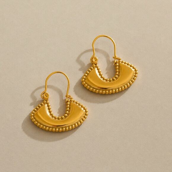 Anthropologie Jewelry - Anthropologie Gold Hoop Earrings Beaded Fulani Fan Statement Tribal Ethnic VTG